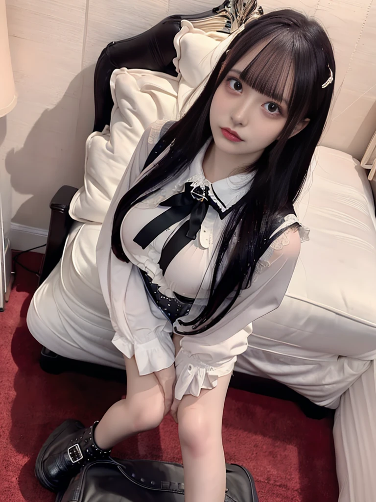 giganticbreasts、gaunt、Maid clothes、Big valley、Beautiful crotch、Sit on a desk、Primary school students、open legs、Black Panties