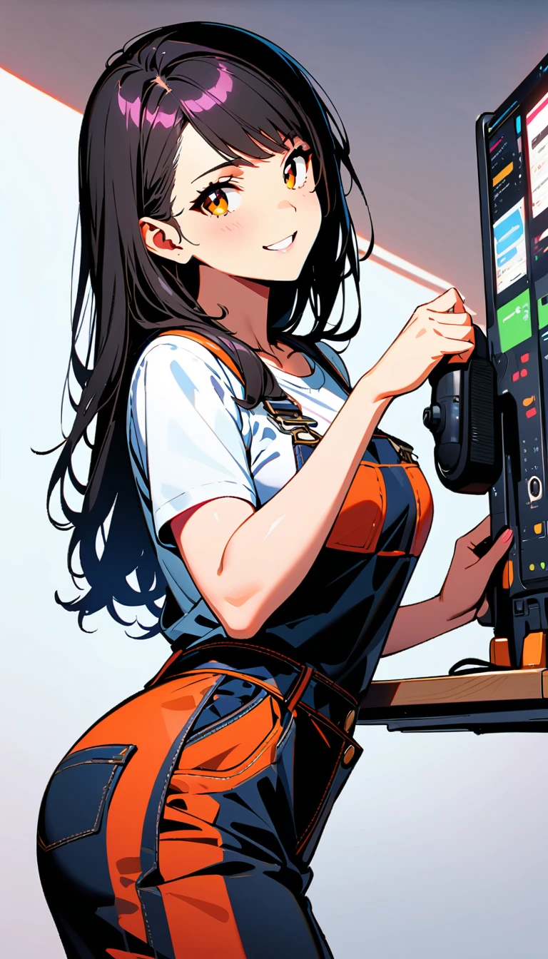 (Highest quality:1.2, Very detailed, up to date, Vibrant, Ultra-high resolution, High Contrast, masterpiece:1.2, Highest quality, Best aesthetics), Beautiful female mechanic, sexy, Work clothes, Overalls, Best Body Line, Beautiful attention to detail, A professional and confident smile, Detailed facial features, Elegant hairstyle, Power tools, detailed machine, The job description on the wall, neatly organized desk, Precision work, Adorable,