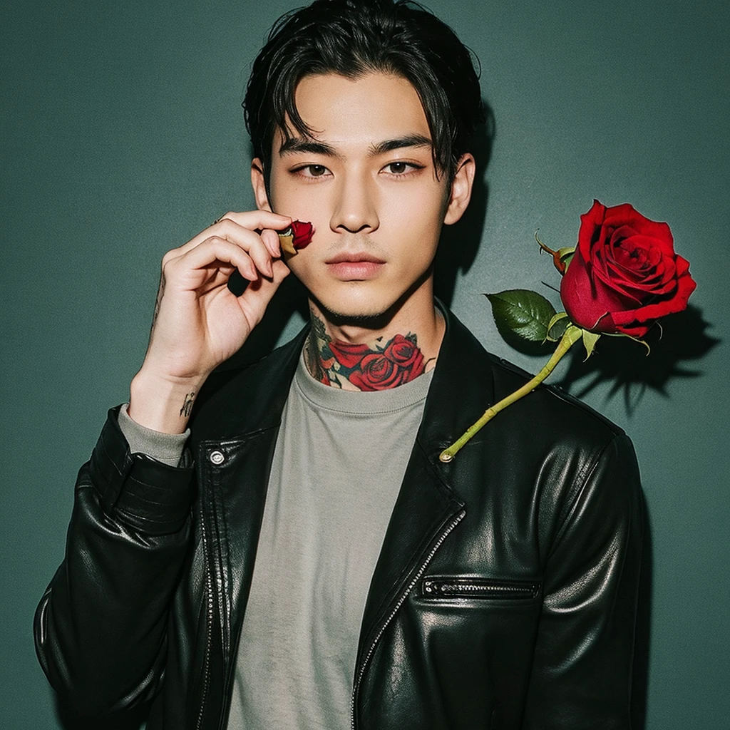 Cool guy with a rose tattoo
