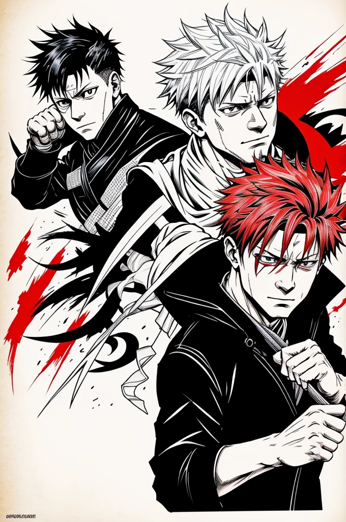 a color image of a comic book with a man holding a knife, kaisen jujutsu, manga scans, color manga page, colorful manga panel, manga page, colorful manga scan, bleach manga style, Kentaro Miura manga style, chainsaw manga, colorful manga comics, colorful manga style