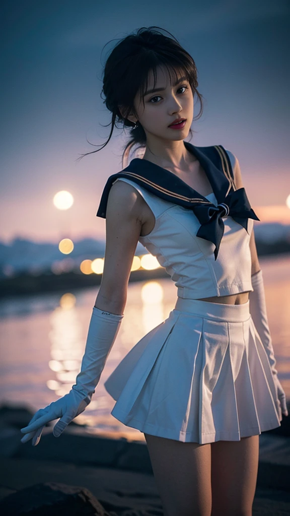 (Detailed CG Unity 8K wallpaper, masterpiece, best quality), (Exquisite light and shadow, Very dramatic picture, Lens Effects), (Sailor Moon: 1.1), Double tail, blue eyes, White gloves, mini skirt, Dynamic poses), (Excellent details, Excellent lighting, Wide Angle), (Great rendering and great rendering),