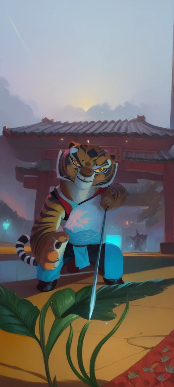 score_9, score_8_up, score_8, 1girl, master tigress, Kung Fu Panda, solo, tail, looking at viewer, red qipao, black silk pants, black boots,
standing, on a street in China, night, in an attack pose