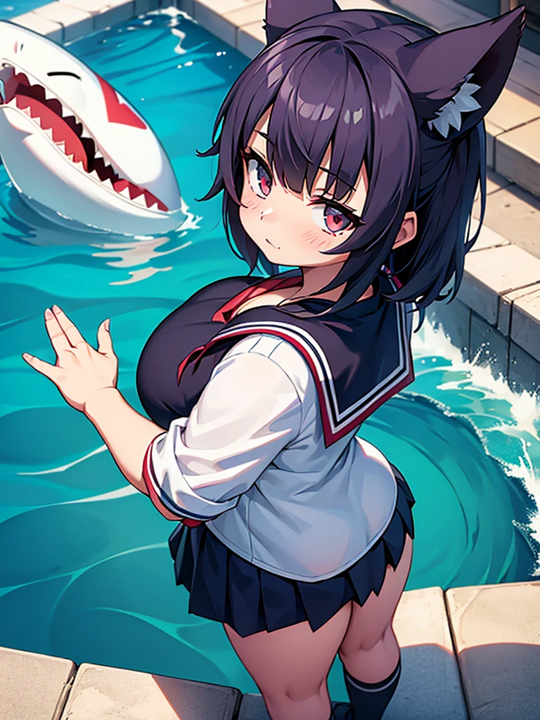 1 Girl、Large Breasts、serafuku、Shark Tail