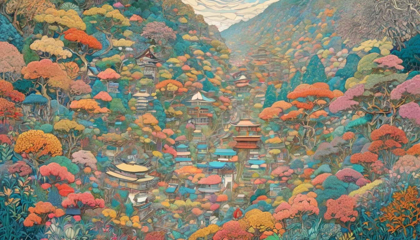 One girl, Japan, They are, (art:Hiroshi Yoshida ) Super detailed, beautifully、aesthetic,
masterpiece, Highest quality, Realistic, zenTangle, Mandala, Tangle, enTangle, フラクタルart, Very detailed, Dynamic Angle, The most beautiful form of chaos, elegant, Brutalist design, Vibrant colors, Romanticism, silk,