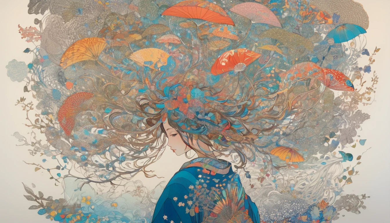 One girl, Japan, They are, (art:Hiroshi Yoshida ) Super detailed, beautifully、aesthetic,
masterpiece, Highest quality, Realistic, zenTangle, Mandala, Tangle, enTangle, フラクタルart, Very detailed, Dynamic Angle, The most beautiful form of chaos, elegant, Brutalist design, Vibrant colors, Romanticism, silk,