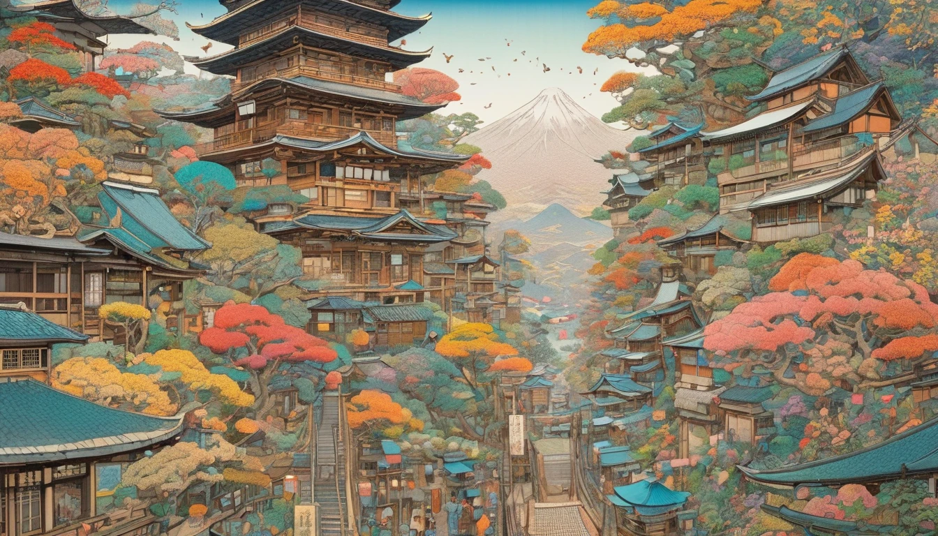 One girl, Japan, They are, (art:Hiroshi Yoshida ) Super detailed, beautifully、aesthetic,
masterpiece, Highest quality, Realistic, zenTangle, Mandala, Tangle, enTangle, フラクタルart, Very detailed, Dynamic Angle, The most beautiful form of chaos, elegant, Brutalist design, Vibrant colors, Romanticism, silk,