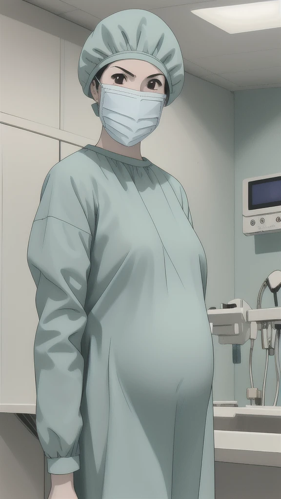 masterpiece, highest quality, source_anime, the view is turned slightly to the side, upper body, (RAW photo, best quality), 1girl, frown, pale skin, shy eyes, big breasts, big tits, pregnant, stand, natural lighting, solo, hospital, in the operating room,
ray kasugano, pregnant with big belly, (give a score of 9_give a score of 8_give a score of 7) long sleeve Surgical dress, bouffant cap, cover the ears, surgical mask, long surgical gloves,