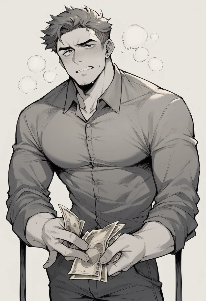 A man use cocaine with money pipe his face was look depression down