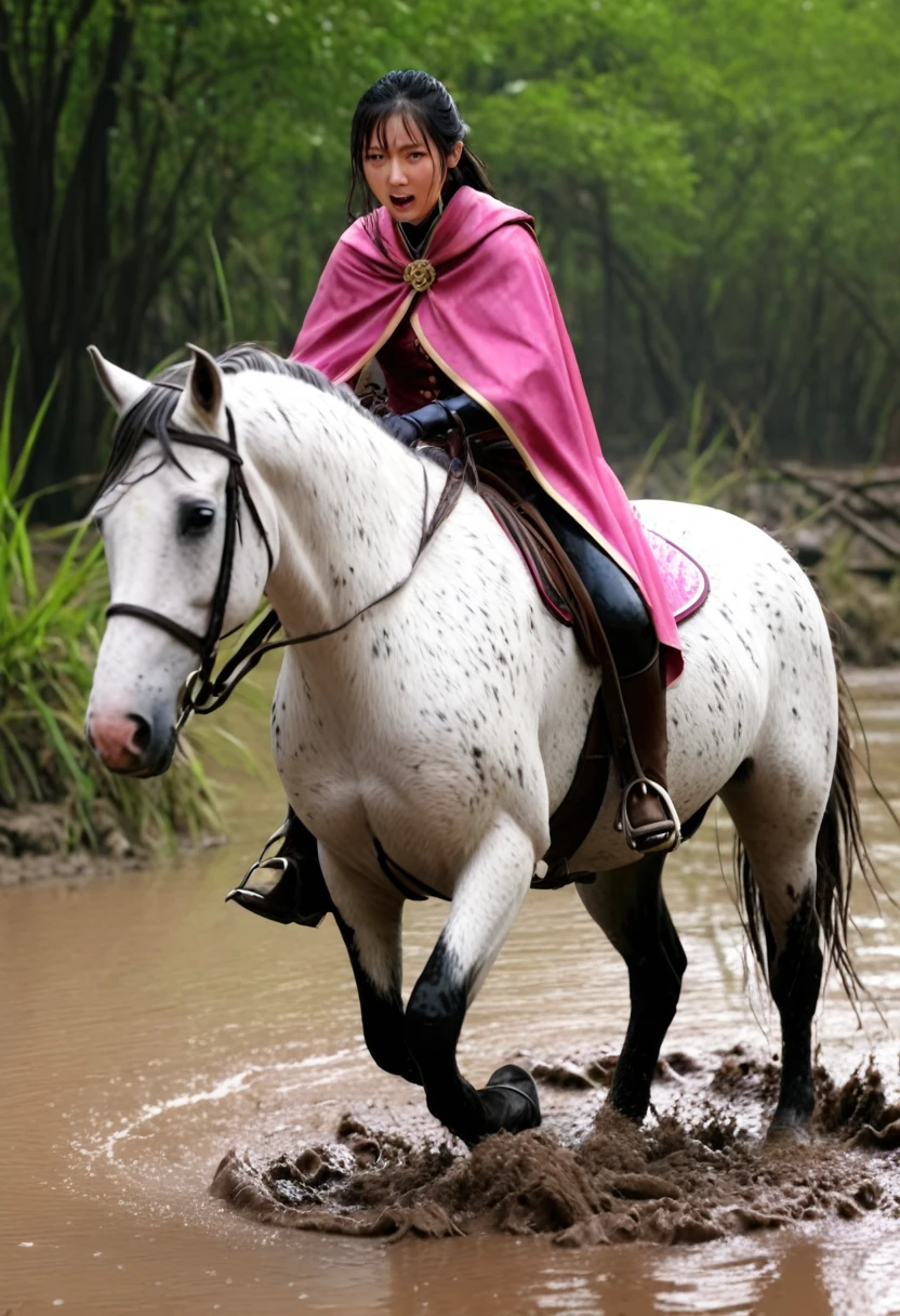 (((masterpiece))),(((Highest quality))),((Tabletop:1.4, Highest quality)), (Realな写真:1.4),
((1 cute girl knight)),rodeo,horse standing,Surprised face,stumble,aggressive,slouch,horse standing, prancing horse in pitfall,cute,Napoléon horse sliped in pitfall,
(超High resolution:1.2),, wonderful, Very detailed CG Unity 8k wallpaper, Very detailed, High resolution,fat horse ridden by japanese girl,Plump,Double,Pink armor and cape,Soaking in the swamp,Mud Splash,
Soft Light, Beautiful detailed girl, Droopy eyes,Very detailedな目と顔, Beautiful and exquisite nose, Beautiful and exquisite, horse ridden by a girl can't stand up because its drowned in the sticky muddy pitfall:10.0 ,Displeased face:4.0,Real,Stir,Anatomically correct,action horse riding scene while struggle fighting