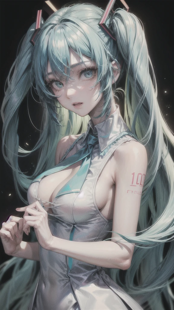 Makoto Shinkai style background, mature and sexy woman。
It's also cute.。
A pure-looking Hatsune Miku wearing a white dress