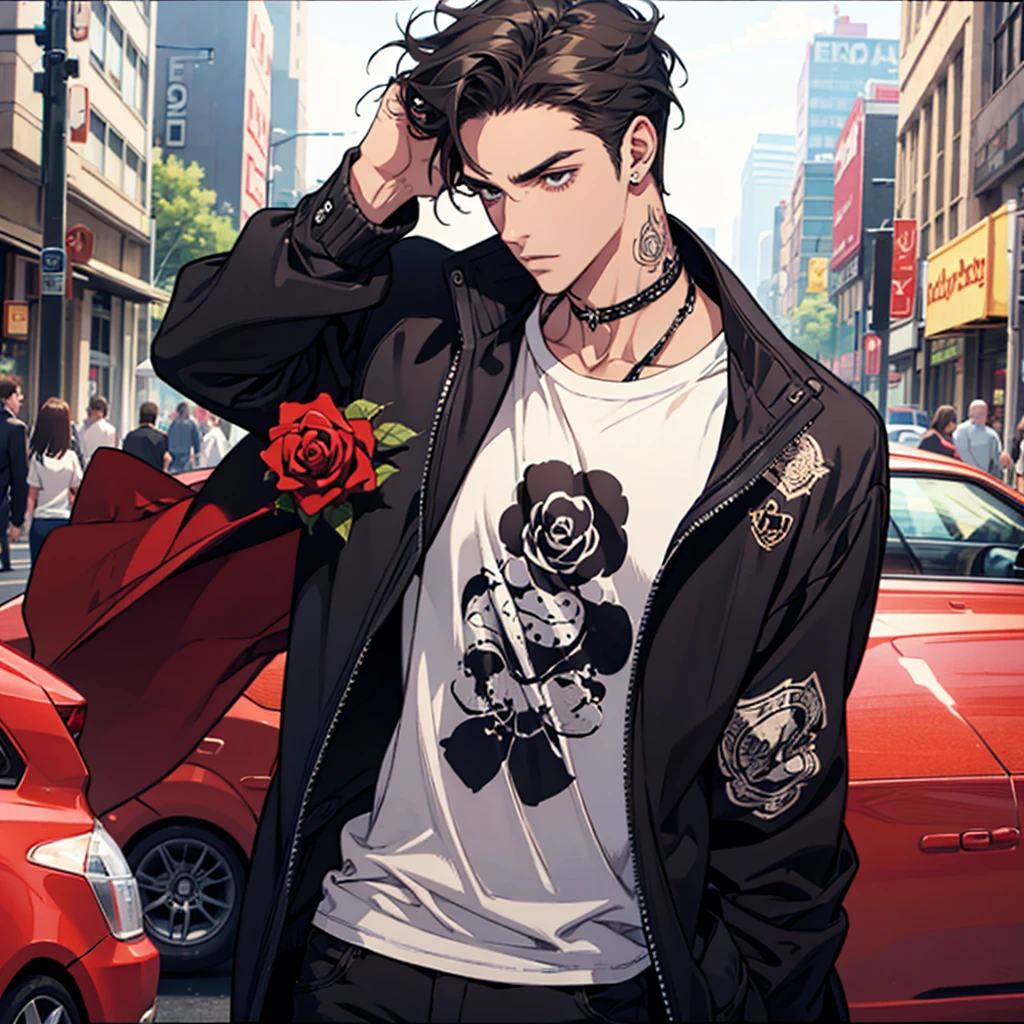 Cool guy with a rose tattoo
