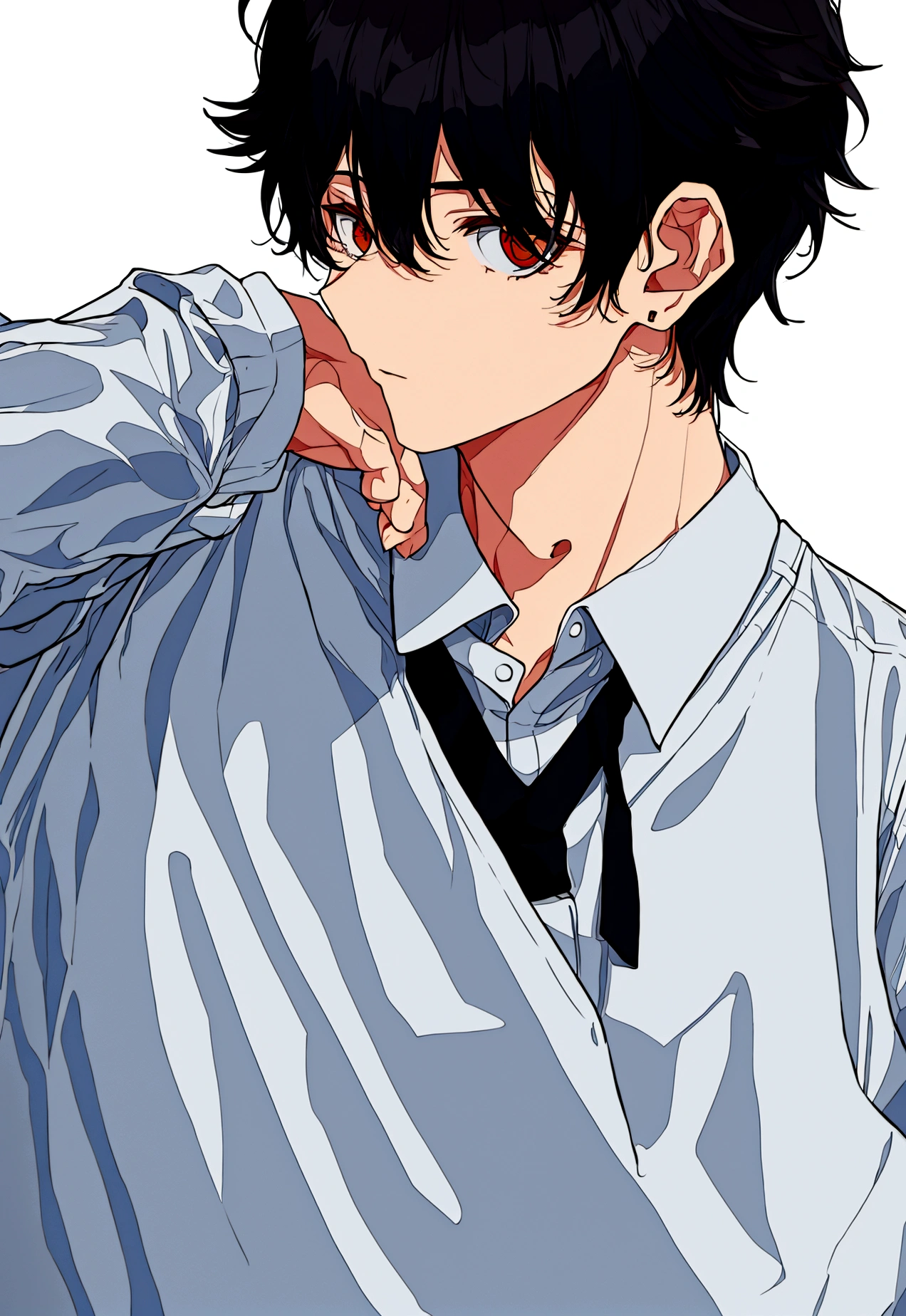 1 male, school boy, white shirt, black pants, black hair