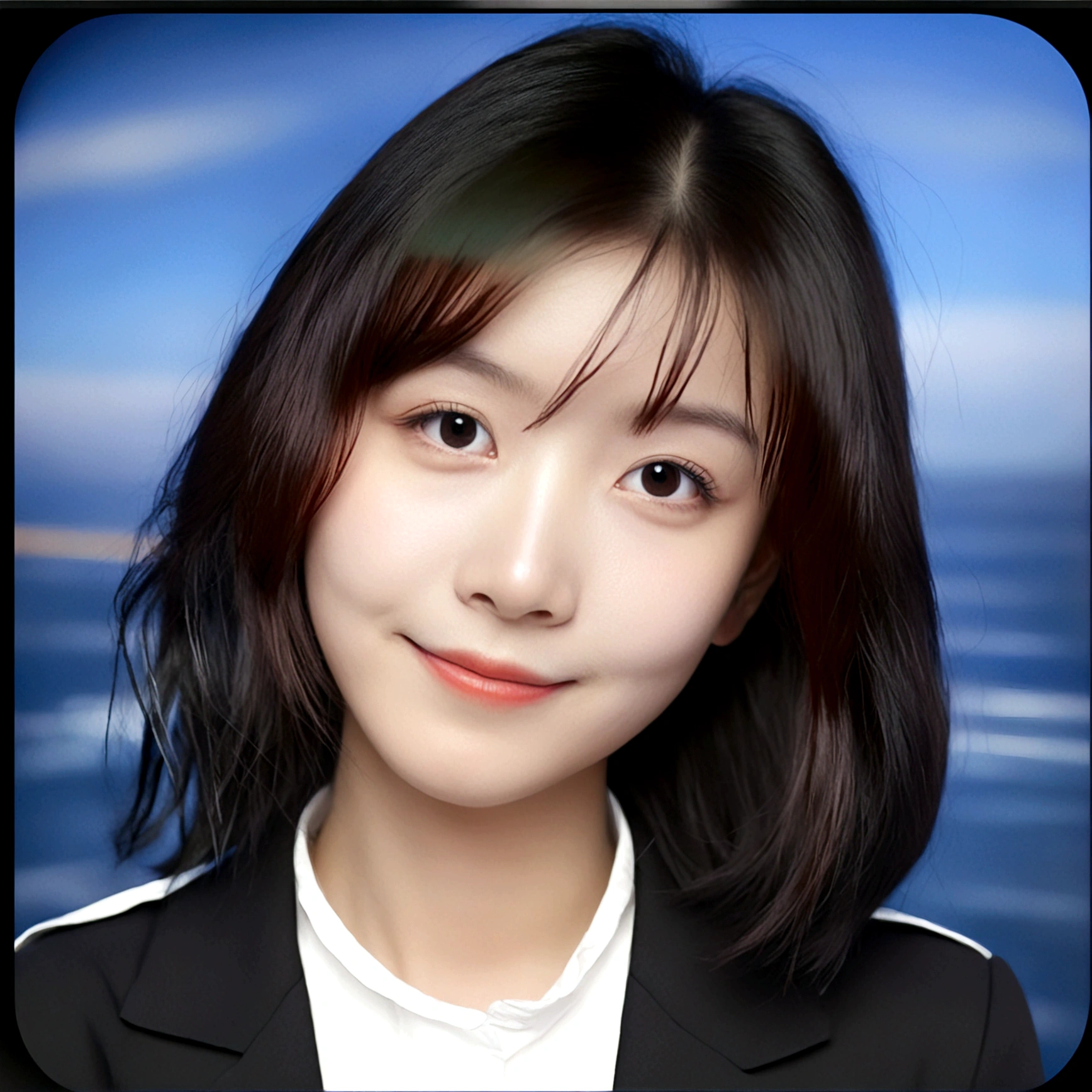 1girl, solo, looking at viewer, smile, black hair, closed mouth, female focus, black eyes, lips, portrait, realistic