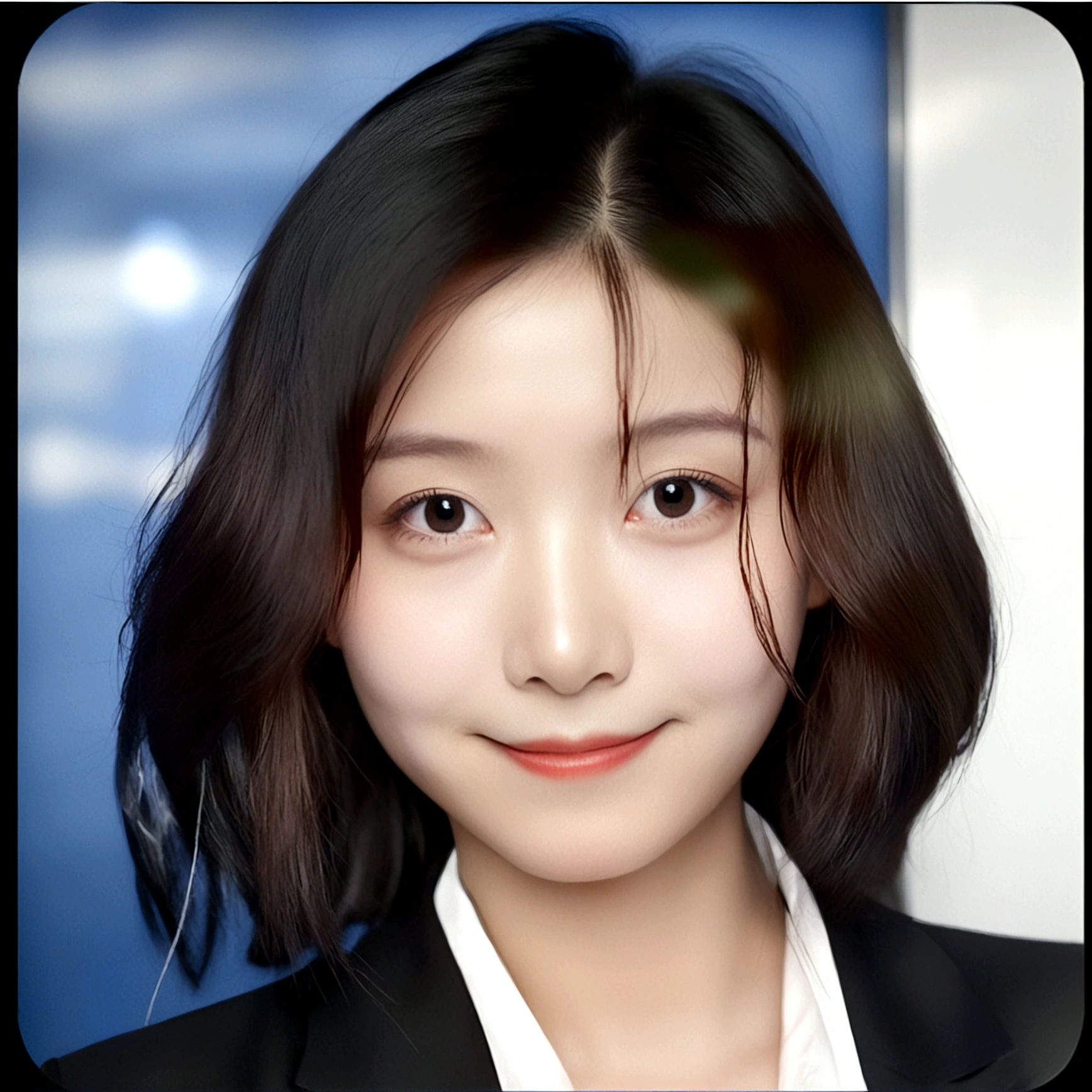 1girl, solo, looking at viewer, smile, black hair, closed mouth, female focus, black eyes, lips, portrait, realistic