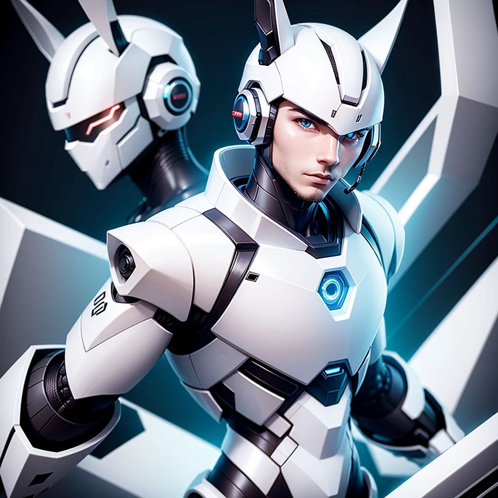 robot rabbit, White color, male gender, portrait photo style