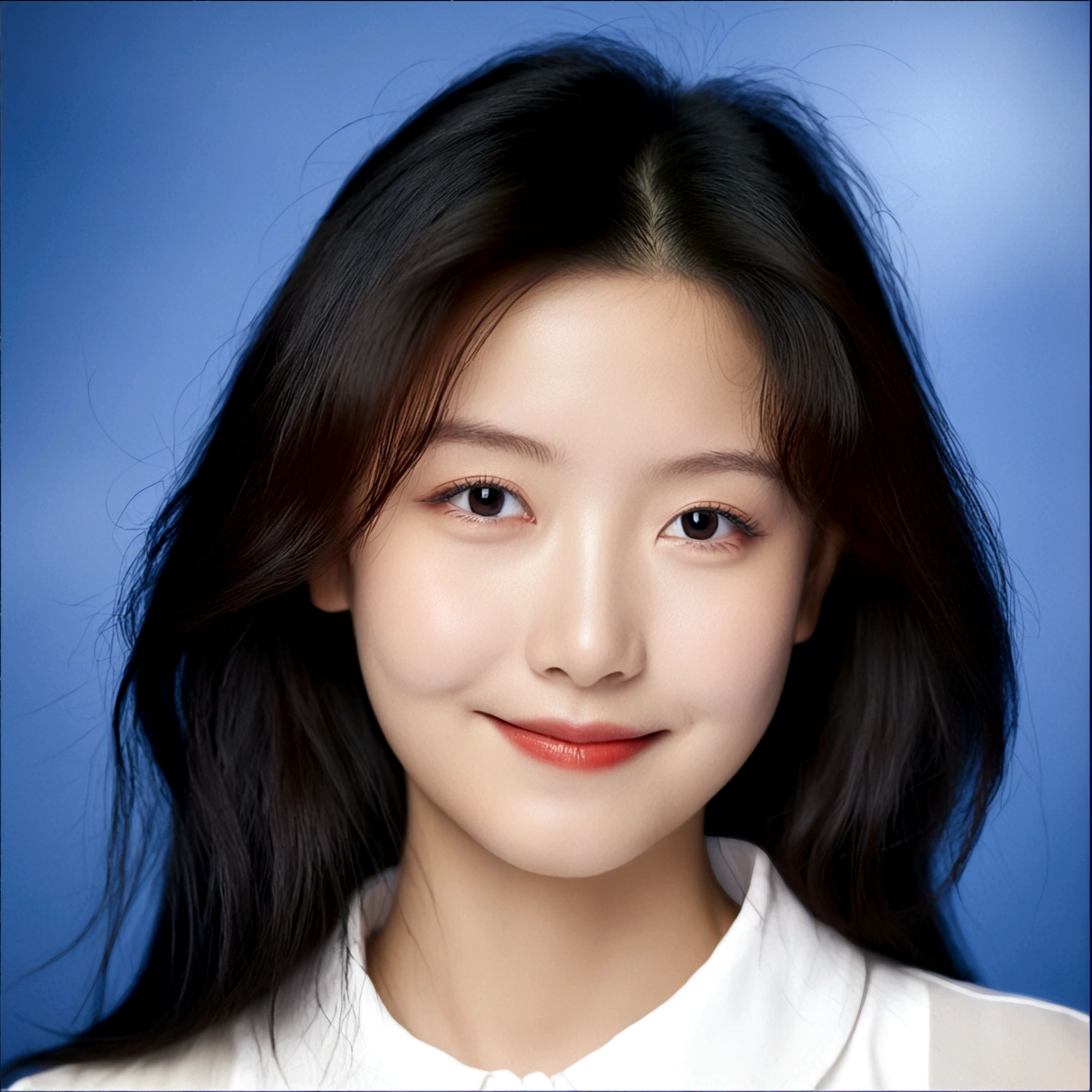 1girl, solo, looking at viewer, smile, black hair, closed mouth, female focus, black eyes, lips, portrait, realistic