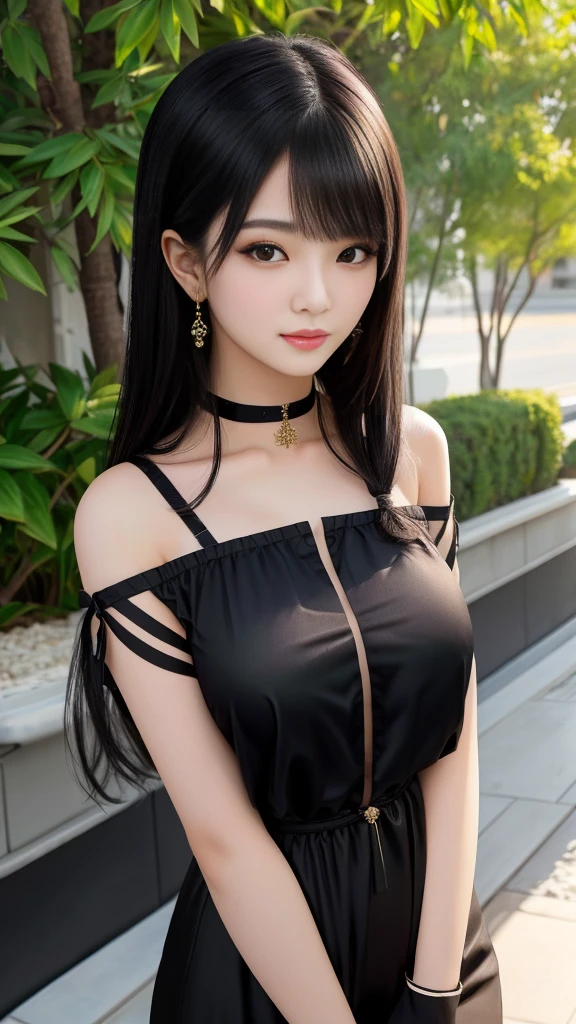 Arabian style Asian woman wearing black top and black ribbon, beautiful Asian Girl, Realistic young gravure idol, Trending on cgstation, Gorgeous Chinese Model, Chinese Girl, Japanese Model, Beautiful breasts, Young and pretty Asian face, young Asian Girl, It's hot with the shining sun, pretty girl, Asian Girl, Trending on cgstation, (beautiful girl, , cute beautiful face), (Sexy side bangs), (Detailed eyes and face;1.3, Professional photography techniques)