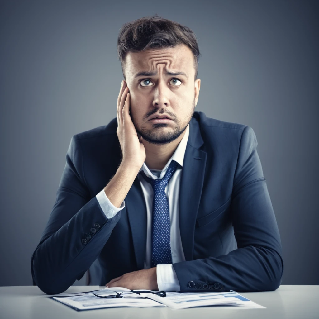 sad businessman with doubts needs help