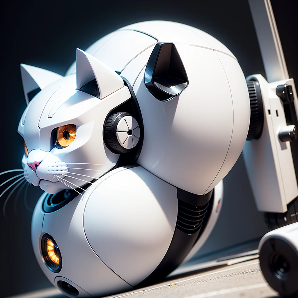 robot cat, White color, front portrait photo style,