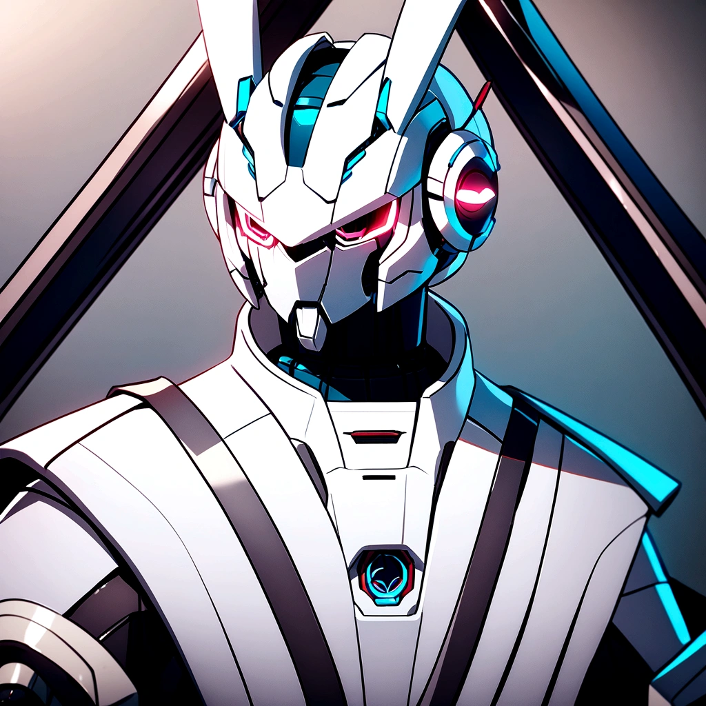 robot rabbit, White color, male gender, portrait photo style, non-human,