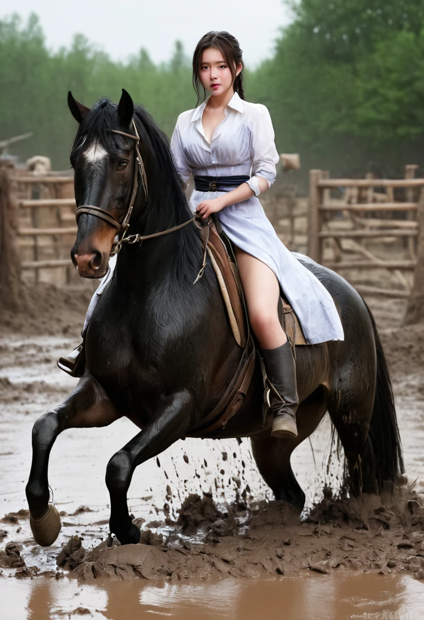 (((masterpiece))),(((Highest quality))),((Tabletop:1.4, Highest quality)), (Realな写真:1.4),
((1 muddy girl knight)),rodeo,Desperate,Don't make eye contact,round face,Surprised face,panish,tragedy,
(超High resolution:1.2), wonderful, Very detailed CG Unity 8k wallpaper, Very detailed, High resolution,draft horse ridden by japanese cute girl,tight,muddy place,Beauty,The horse neighs,鎧を着たtragedyの女騎士,Sink,In the mud,Plump,
Cold Light, Beautiful detailed girl, Droopy eyes,Very detailedな目と顔, Beautiful and exquisite nose, Beautiful and exquisite, prancing draft horse ridden by a girl can't move because horse and girl soak in the sticky muddy deep pitfall:10.0 , horse falls down ,looks pained ,Surprised face:2.0,Real,Anatomically correct