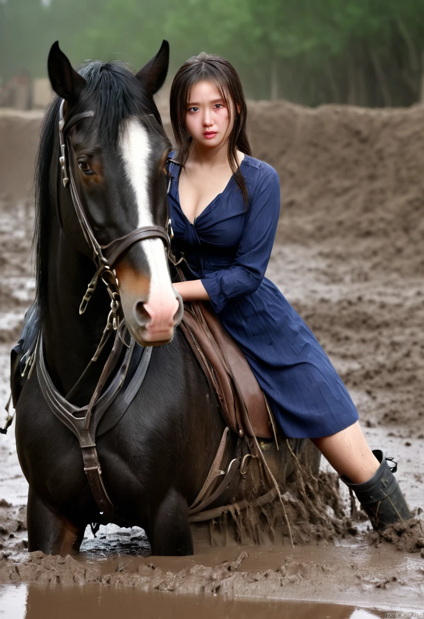 (((masterpiece))),(((Highest quality))),((Tabletop:1.4, Highest quality)), (Realな写真:1.4),
((1 muddy girl knight)),rodeo,Desperate,Don't make eye contact,round face,Surprised face,panish,tragedy,
(超High resolution:1.2), wonderful, Very detailed CG Unity 8k wallpaper, Very detailed, High resolution,draft horse ridden by japanese cute girl,tight,muddy place,Beauty,The horse neighs,鎧を着たtragedyの女騎士,Sink,In the mud,Plump,
Cold Light, Beautiful detailed girl, Droopy eyes,Very detailedな目と顔, Beautiful and exquisite nose, Beautiful and exquisite, prancing draft horse ridden by a girl can't move because horse and girl soak in the sticky muddy deep pitfall:10.0 , horse falls down ,looks pained ,Surprised face:2.0,Real,Anatomically correct