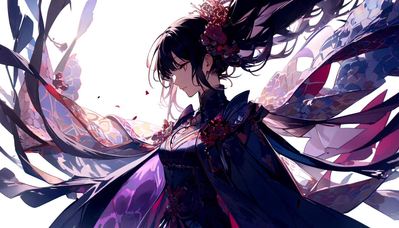 (White Background:1.4),(Girl's head silhouette, close your eyes, Colorful long hair, Oriental elements),(Chinese illustration:1.3,Paper Art:1.3, Quilted Paper Art:1.2),( Streamlined Design, Clear lines, High Sharpness,Highest quality, Very detailed, masterpiece, Cinematic lighting effects, 4K )