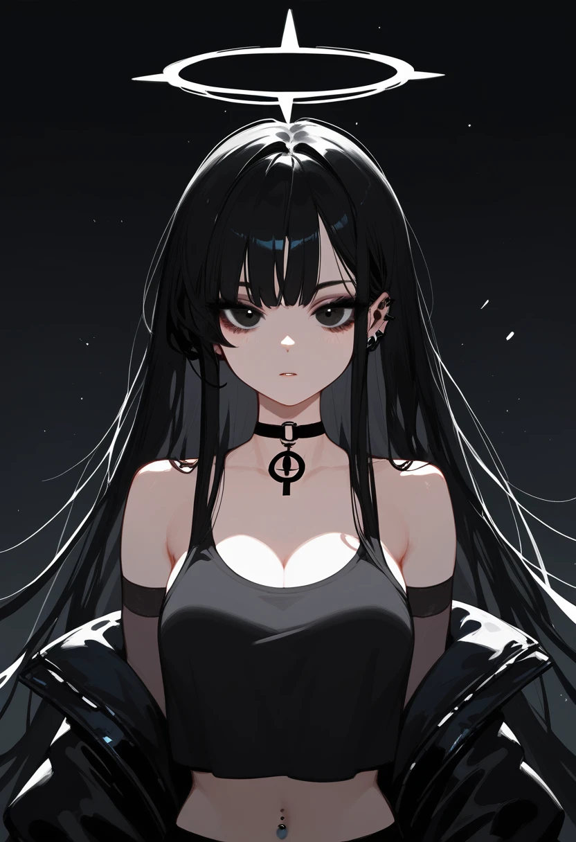 Girl, Goth Girl, black hair, black eye, black halo, long hair