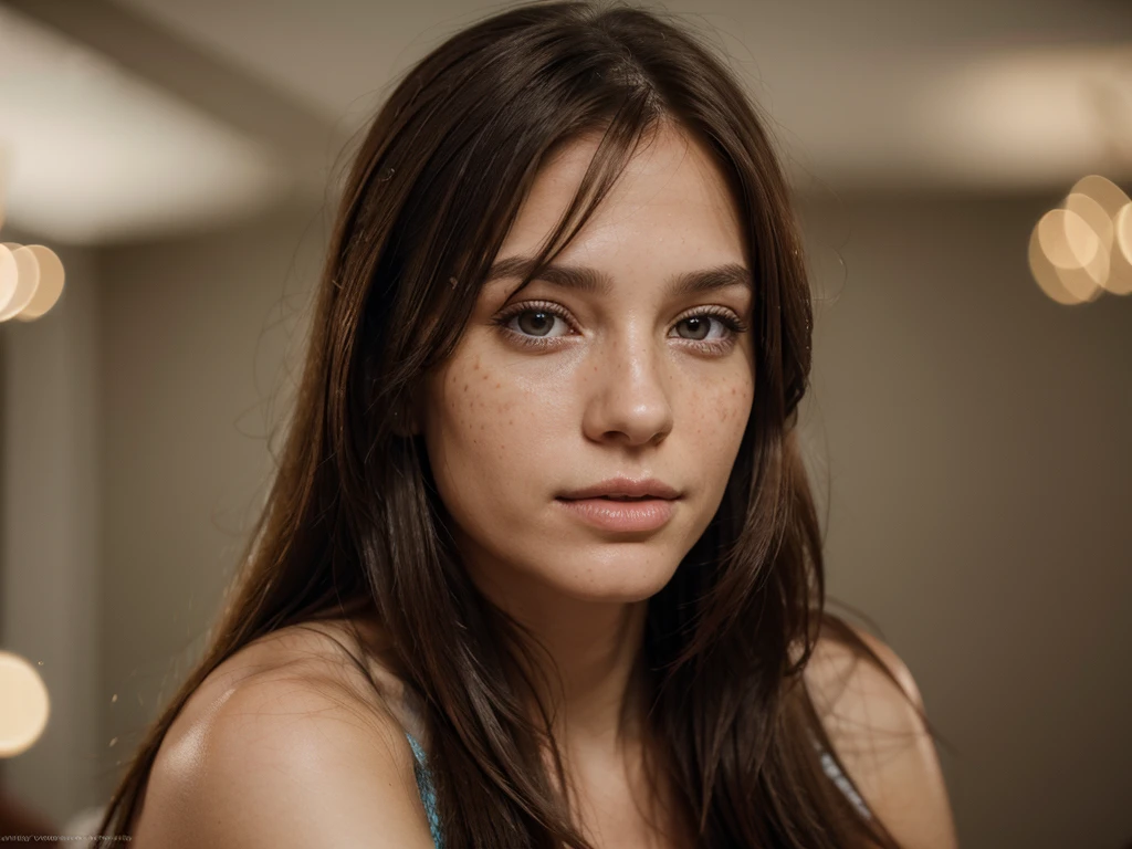 [ultra realistic photo portrait of a brunette, 30 years, with straight hair,no makeup,few freckles,meticulous] detailed, hightly detailed, 4k , high resolution, award winning photography