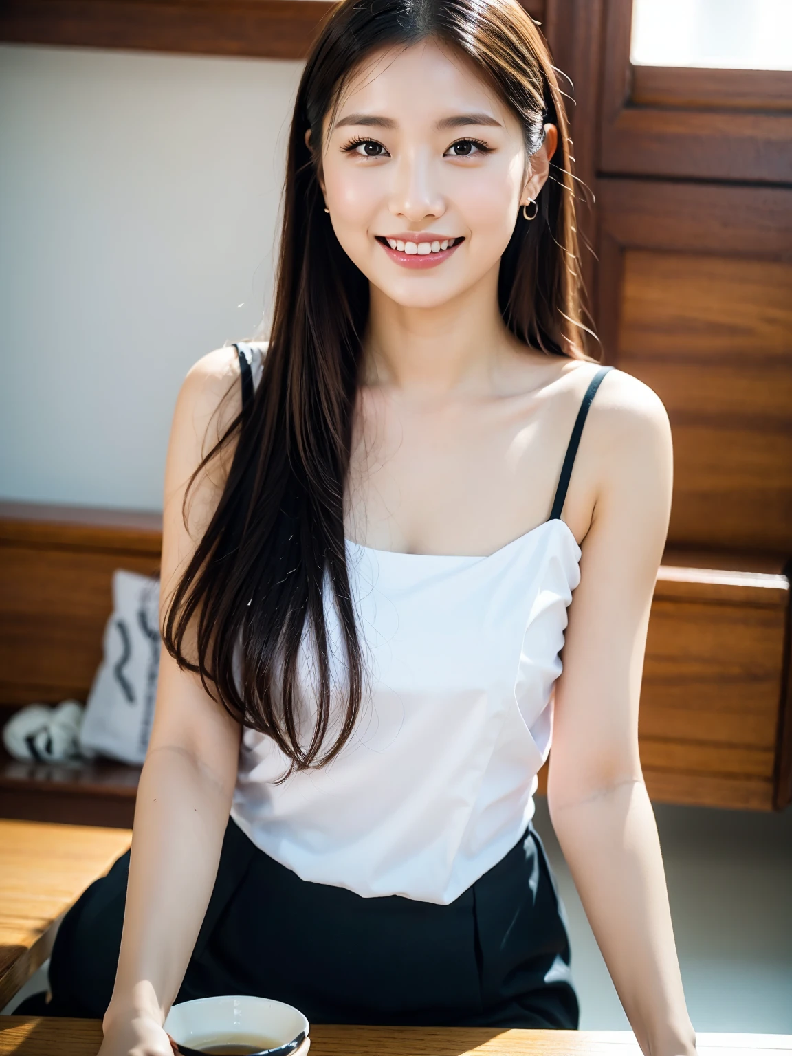(Tabletop:1.3), (8K, Realistic, RAW Photos, Highest quality: 1.4), Japanese, (One Girl), Beautiful Face, (Realistic Face), (Black Hair), Beautiful hairstyle, Realistic eyes, Beautiful attention to detail, (Realistic Skin), Beautiful Skin, Charm, Ultra-high resolution, Surreal, Very detailed, Golden Ratio,.)、One girl、cute、Laughter、Mouth closed、Beautiful details、Beautiful nose down to the last detail、Esbian all over、Wet your hair、Giant Dalcefo、pork、、Thighs Thighs Thighs Thighs,Long upper body hair