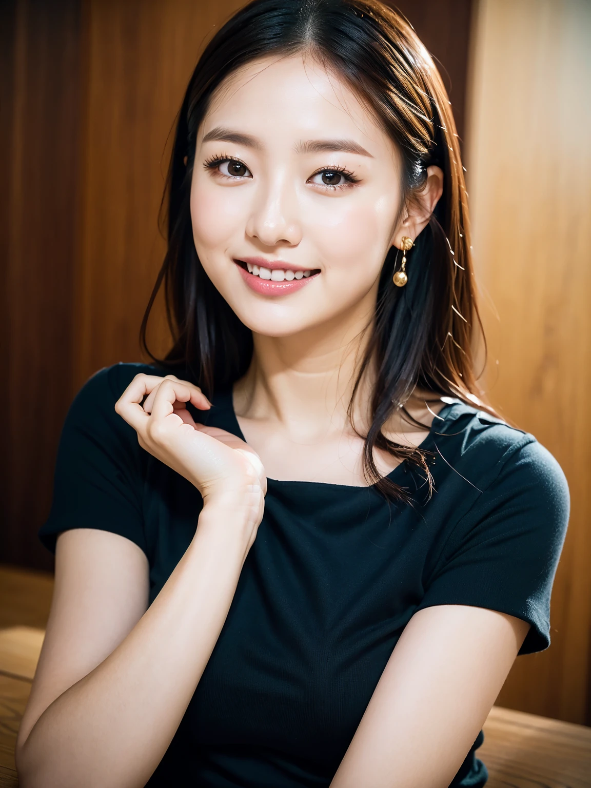 (Tabletop:1.3), (8K, Realistic, RAW Photos, Highest quality: 1.4), Japanese, (One Girl), Beautiful Face, (Realistic Face), (Black Hair), Beautiful hairstyle, Realistic eyes, Beautiful attention to detail, (Realistic Skin), Beautiful Skin, Charm, Ultra-high resolution, Surreal, Very detailed, Golden Ratio,.)、One girl、cute、Laughter、Mouth closed、Beautiful details、Beautiful nose down to the last detail、Esbian all over、Wet your hair、Giant Dalcefo、pork、、Thighs Thighs Thighs Thighs,Long upper body hair