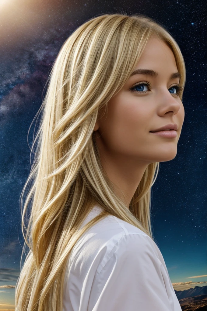 Blonde girl looking at the universe