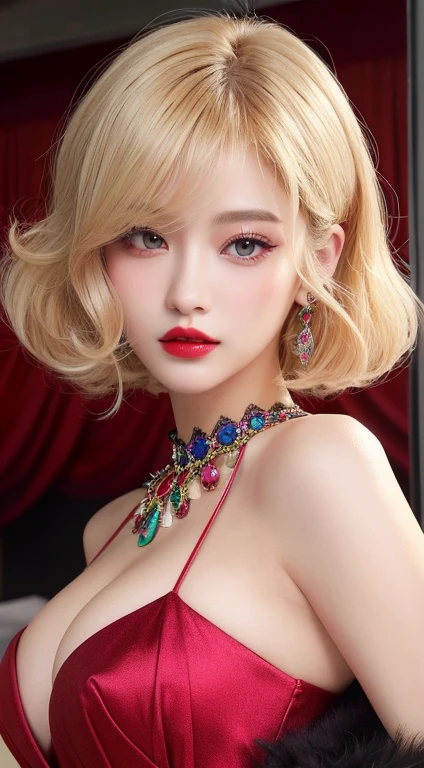 (Ultra-realistic)、Festival、hmm、
Expansiveness　Beauty　high resolution　High resolution　Realistic　short hair　a ブロhmmド、　ブロhmmド woman in a性、((Big big))、Detailed red black    ,,,,,,、Detailed skin texture、超High resolution、Realistic、Body Type、Laughter、Shi、Beautiful expression、Exquisite red and black areola 、Detailed purple eyes、ブロhmmド、long and fluffy hair、Kamimei、Extremely delicate and fine skin texture、３ーマhmm、(Blonde pubic hair)、{(Temple、Big cleavage、大きく開いたネックライhmm、Big Ass、Bright red lips、(Colorful, glamorous clothing and gorgeous accessories)、I am gorgeous、