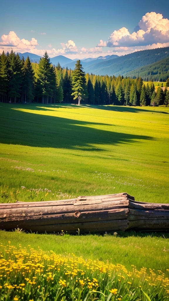 a breathtaking landscape, lush meadow, rolling hills, serene lake, majestic mountains, golden sunset, fluffy clouds, vibrant wildflowers, detailed foliage, natural lighting, photorealistic, cinematic composition, rich color palette, dramatic shadows and highlights, (best quality,4k,8k,highres,masterpiece:1.2),ultra-detailed,(realistic,photorealistic,photo-realistic:1.37),landscape