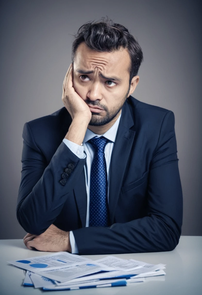 sad businessman with doubts needs help