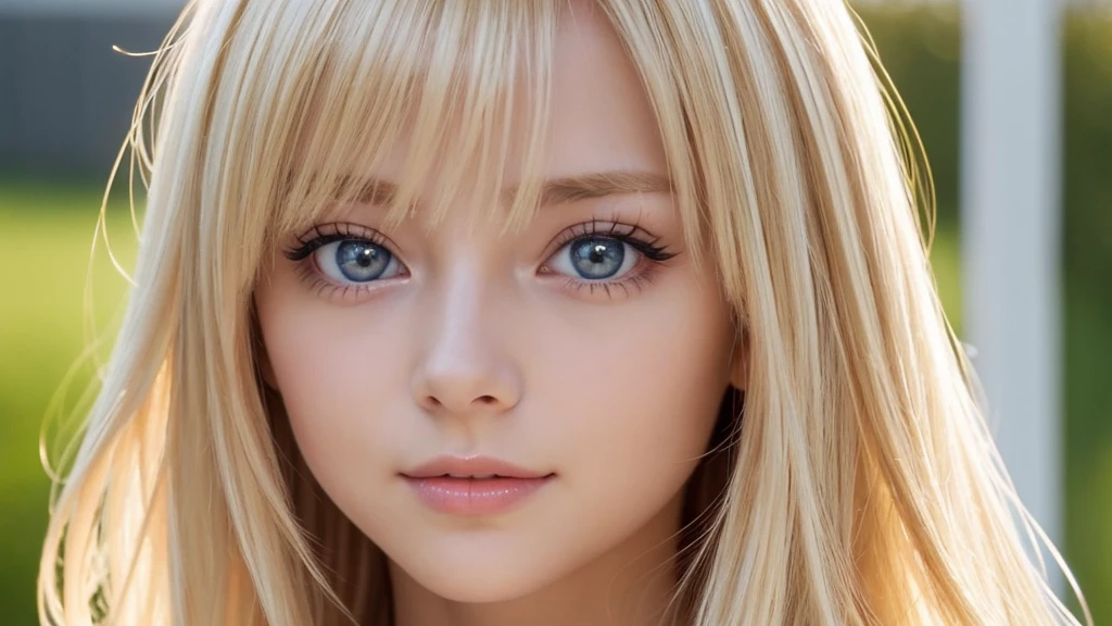 Beautiful Scandinavian girl with bright blonde hair. She plays the piano. Sexy very beautiful glowing cute face, beautiful glowing skin, dazzling reflective mysterious blonde light, beautiful, cute and sexy, shining pale bright sky blue big eyes, very big eyes, beautiful shining super long silky blonde hair, swept bangs in front of eyes, sexy 16 Cute and beautiful 16 year old girl, blonde hair above her eyes, blonde between her eyes, highlights on her cheeks, small face beauty