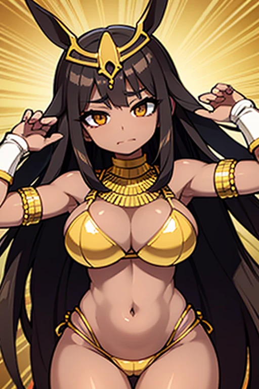 best quality, 1girl adult, egyptian girl, wide hips, dark tan skin, dark brown hair, medium hair, straight hair, brown eyes, extra big overflowing breasts, ancient egyptian bikini
