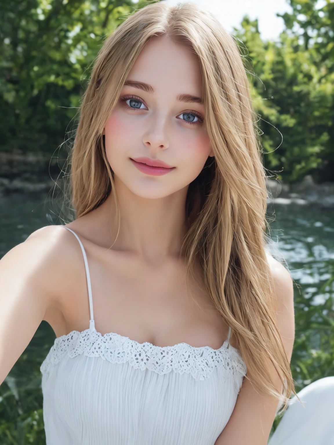 Beautiful young woman taking a selfie, Taken with iPhone camera、Swedish beauty