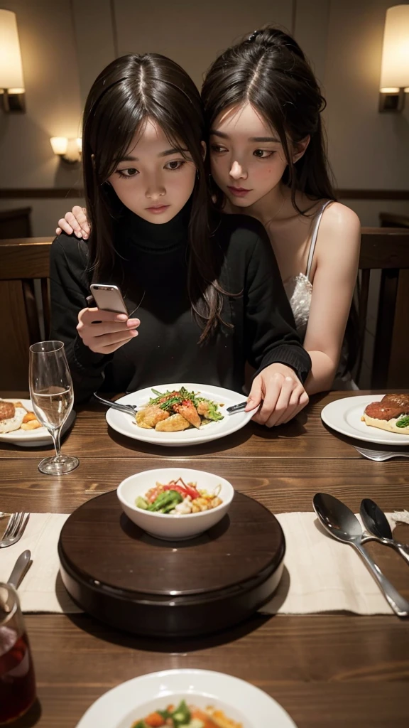 Image of a couple at a dinner table, looking at their phones instead of talking to each other