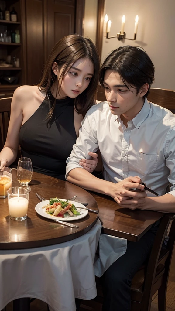 Image of a couple at a dinner table, looking at their phones instead of talking to each other