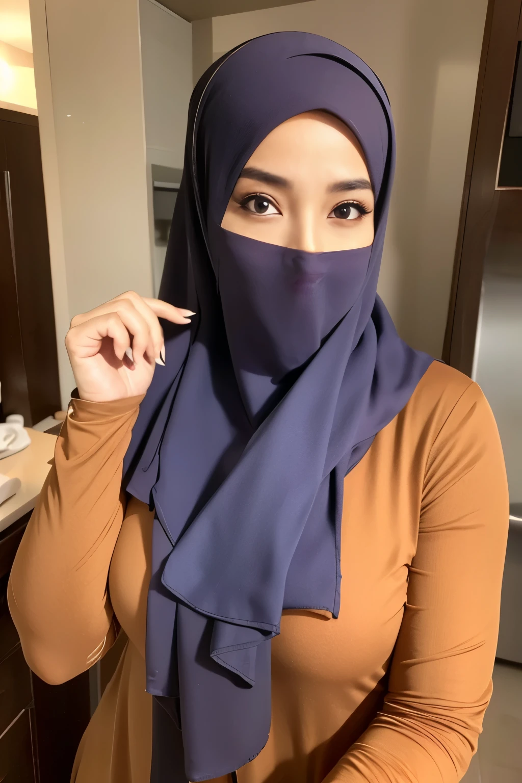 1girl, mature woman, milf, huge bra, muslim, Korean hijab,perfect hijab,
