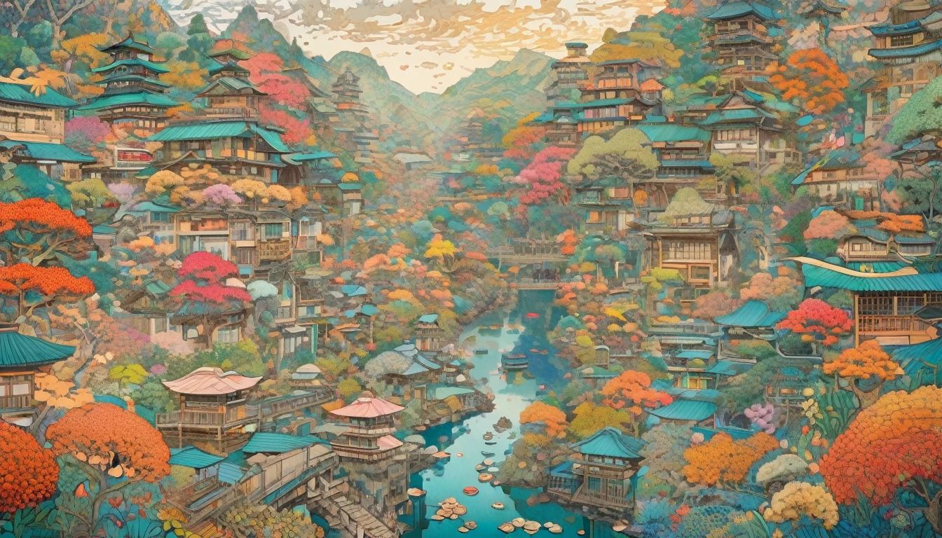 One girl, Japan, They are, (art:Hiroshi Yoshida ) Super detailed, beautifully、aesthetic,
masterpiece, Highest quality, Realistic, zenTangle, Mandala, Tangle, enTangle, フラクタルart, Very detailed, Dynamic Angle, The most beautiful form of chaos, elegant, Brutalist design, Vibrant colors, Romanticism, silk,
