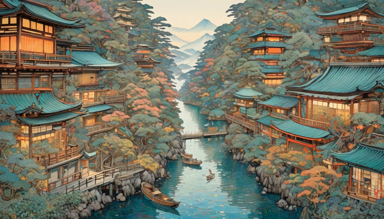 One girl, Japan, They are, (art:Hiroshi Yoshida ) Super detailed, beautifully、aesthetic,
masterpiece, Highest quality, Realistic, zenTangle, Mandala, Tangle, enTangle, フラクタルart, Very detailed, Dynamic Angle, The most beautiful form of chaos, elegant, Brutalist design, Vibrant colors, Romanticism, silk,
