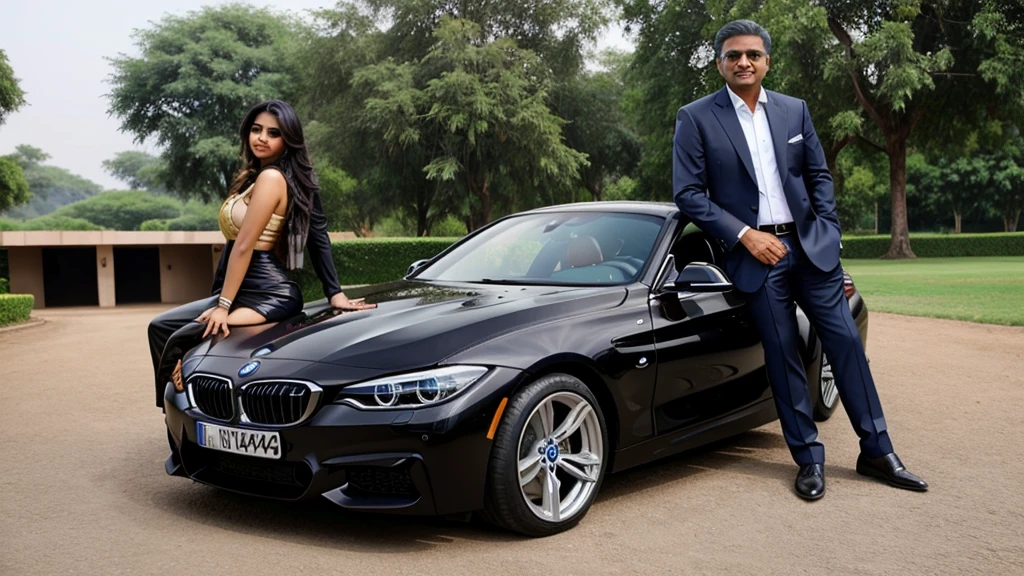 Indian rich man bmw with many girls