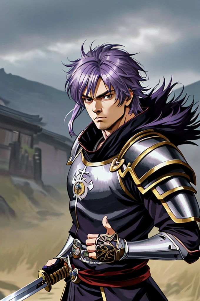 Highest quality,High resolution,((Bosel_Langrisser)) ,mask,(Hidden Face),Fist of the North Star,samurai,One person,warrior,armor,(black_coat),male,One personで,youth,(Purple Hair Color),Swordsman,strongest,Evil,Anime Style,(Limbs),(Full Finger),(Accurate fingertips), (The finer details), (Super detailed),(Japanese sword:),4K,(high resolution),whole body, (Front angle), Looking at the camera,masterpiece,(Subtle details),(Intricate details),Octane Rendering,(Hyper Detail),