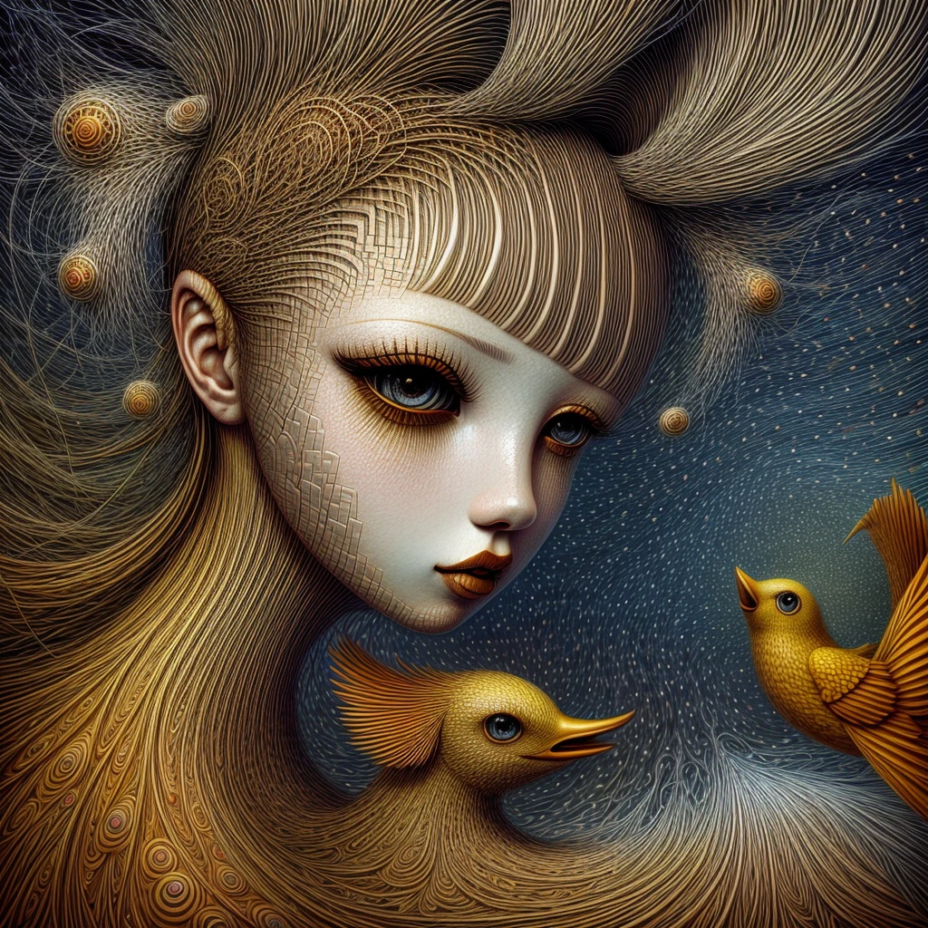 Naoto Hattori's painting depicting a woman, surrealism art, highly detailed, surrealistic fantasy background, style of Naoto Hattori, AIDA_NH_humans
