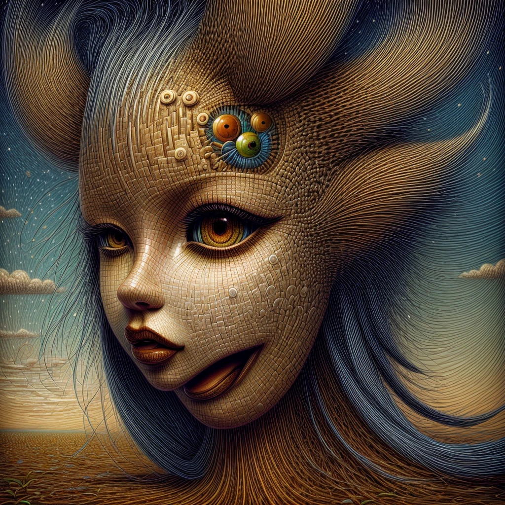 Naoto Hattori's painting depicting a woman, surrealism art, highly detailed, surrealistic fantasy background, style of Naoto Hattori, AIDA_NH_humans
