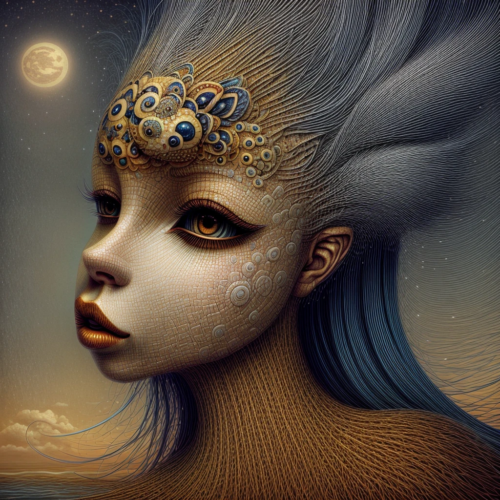 Naoto Hattori's painting depicting a woman, surrealism art, highly detailed, surrealistic fantasy background, style of Naoto Hattori, AIDA_NH_humans
