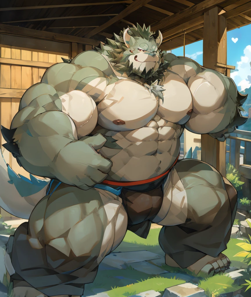 Dragon Orc,Strong body,muscular,Like a born strong man。His skin looks healthy and fair...,Muscle and fat intertwined,Create unique skin texture,Perfect and powerful。
His arms are as strong as iron pillars,Well-defined muscles,It seems to contain infinite power。Palms are generous,Sharp fingers and claws,Showing his wildness and strength。
He has a big heart,Muscle bulge,As if it could withstand any impact。Very good abdominal muscles,腰部Full of power,Like an indestructible mountain。
His legs are muscular,Seems to be able to overcome any obstacle。Calf muscle lines are smooth,Full of power,A dragon that looks strong and agile'The tail is strong and powerful,The scales at the end of the tail shone with cold light,Showing his majesty and mystery。
The whole picture is dominated by cold colors..,强调白Dragon Orc的力量和威严。In the treatment of light and shadow,Let the gentle sunshine shine on him,Make his muscles more three-dimensional and vivid。at the same time,Pay attention to his facial expressions and eyes,He showed his perseverance and courage,Like an invincible strongman。