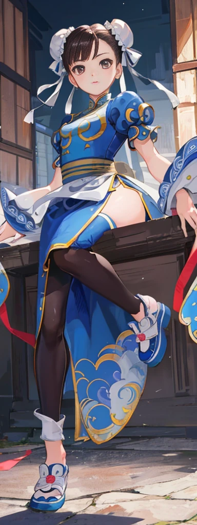 chun-li,((masterpiece)), ((best quality)), ((ultra detailed)), ((kawaii)), cute, (lovely), ((extremely detailed)), ((8K)), (beautiful),flat breast, tiny breast,full body